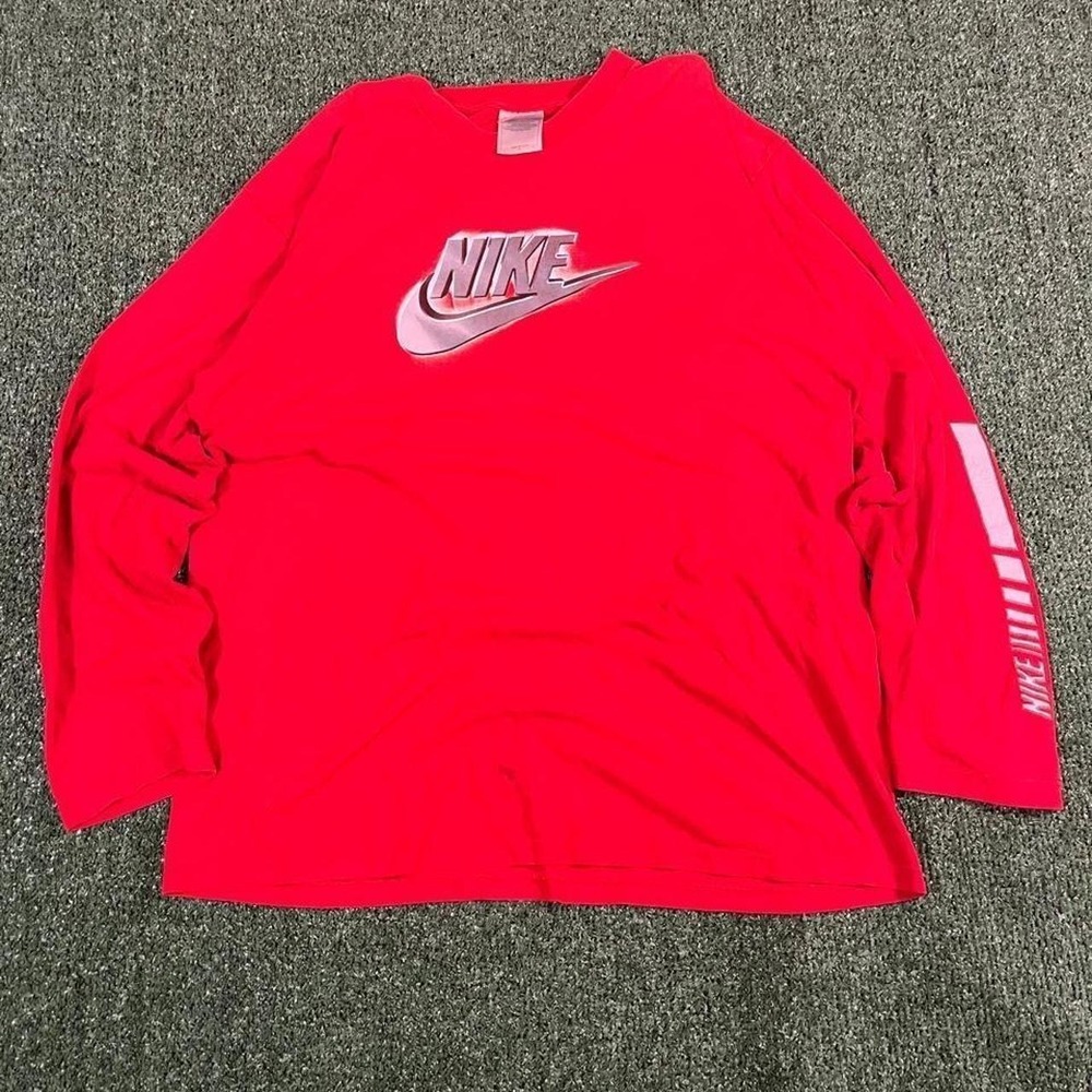 Nike Red Swoosh Long Sleeve Tee Graphic Streetwear Mens Large Made in USA